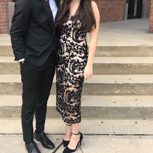 NBD Black and Nude Midi Appliqué Dress